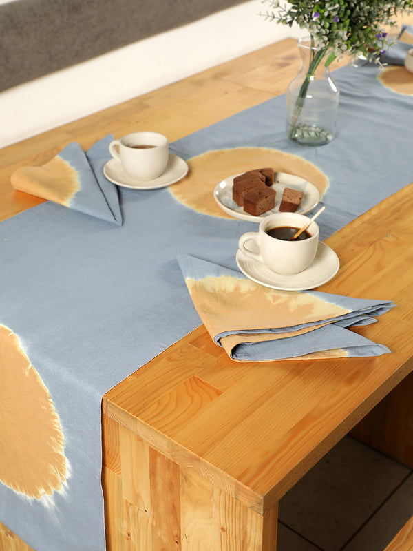 Denim and Mustard Block Printed Table Runner - Woven Riches NI