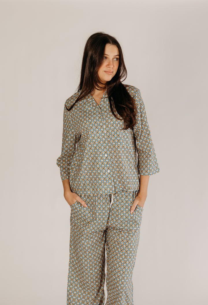 Naavya blue Geometric Pyjamas - Woven Riches NI