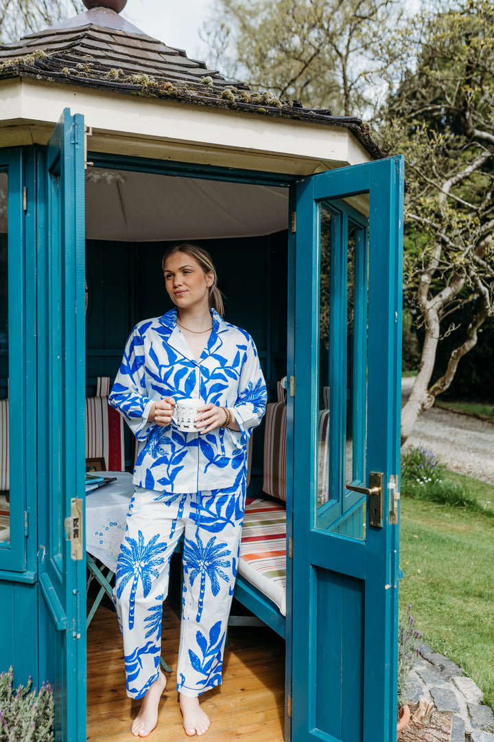 Blue Palm Tree Organic Cotton Pyjamas - Woven Riches NI