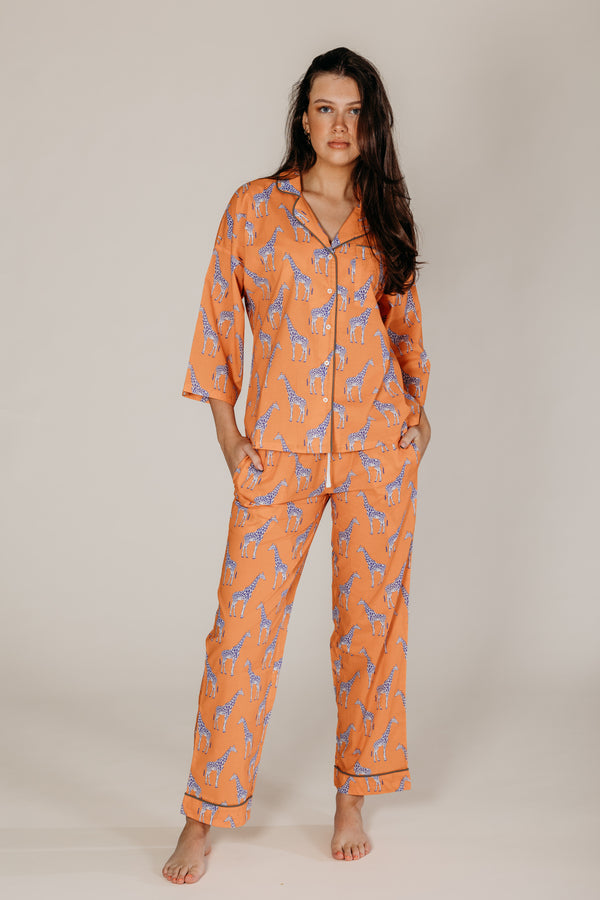 Orange Giraffe Printed Pyjamas - Woven Riches NI