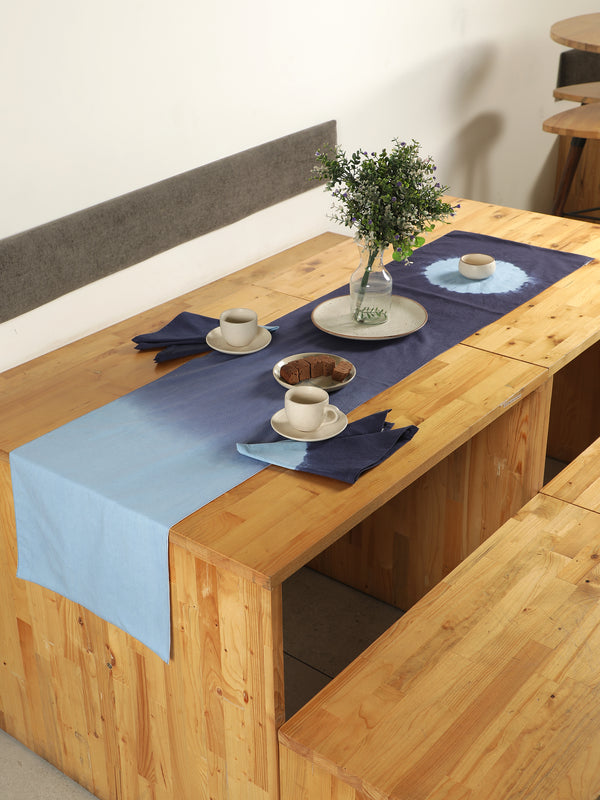 Navy and Denim Block Printed Table Runner - Woven Riches NI