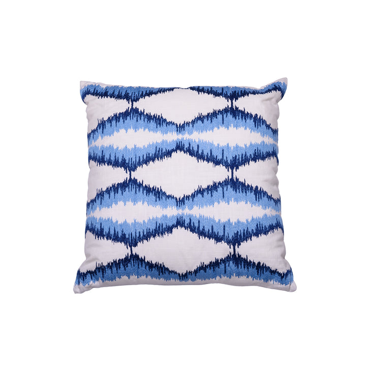 Zigzag Embroidered Blue Cushion - Woven Riches NI