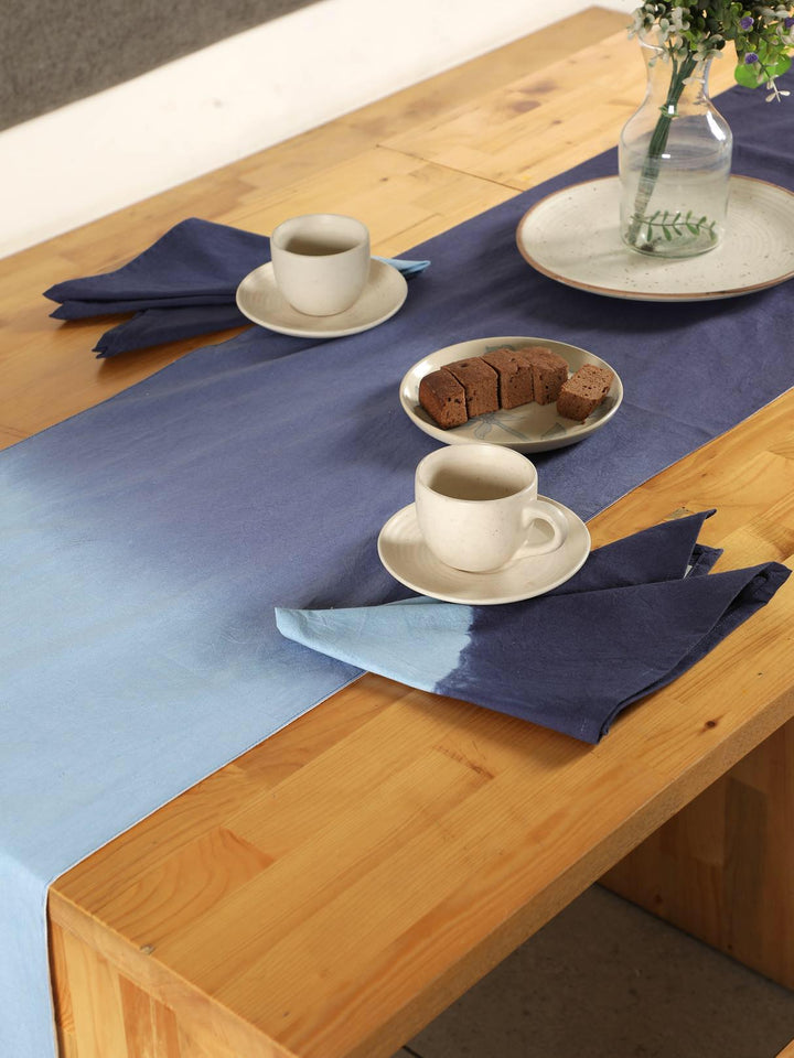 Navy and Denim Block Printed Table Runner - Woven Riches NI