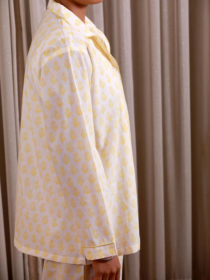 Yellow Block Print Floral Pyjamas - Woven Riches NI