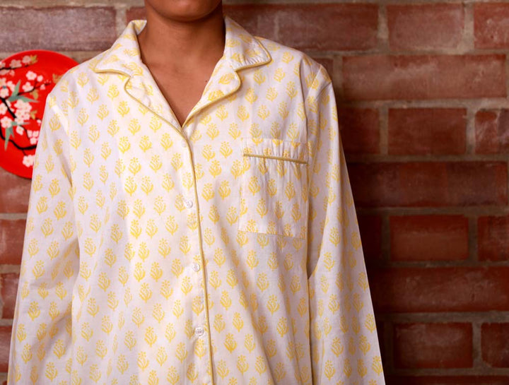 Yellow Block Print Floral Pyjamas - Woven Riches NI