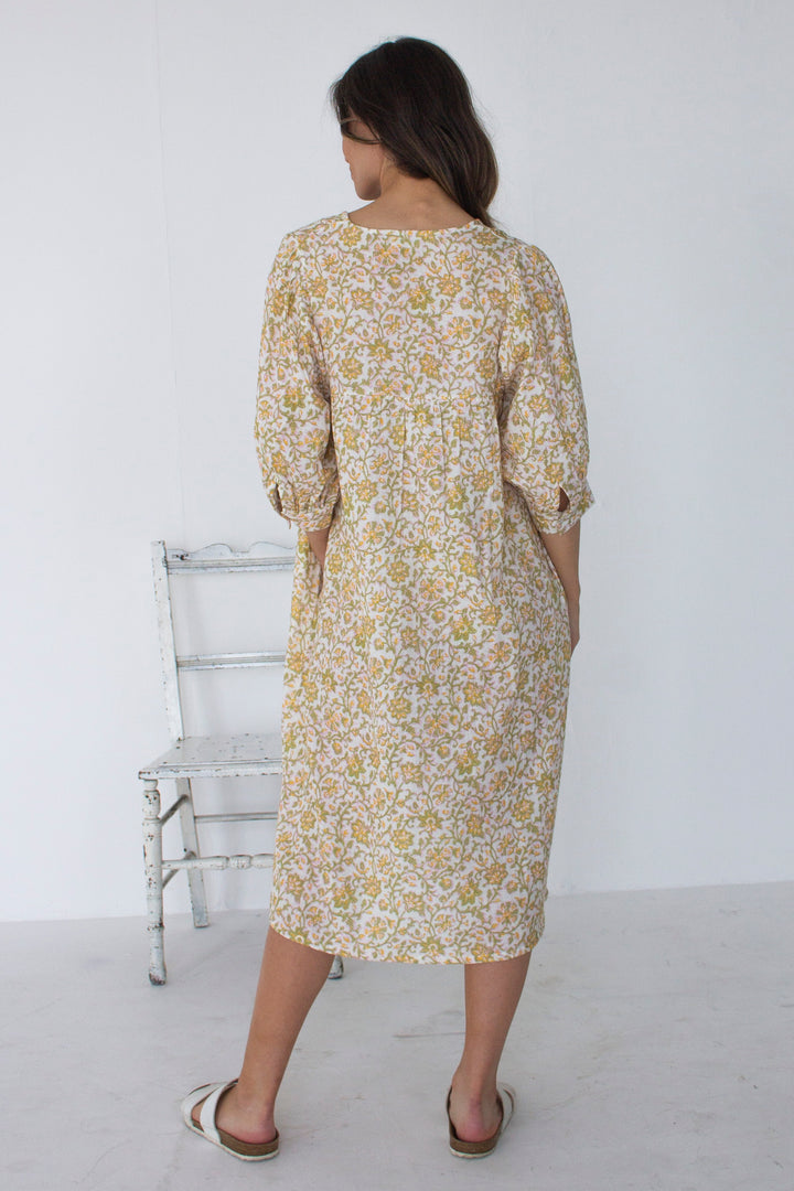 Olive Floral  Print Dress - Woven Riches NI
