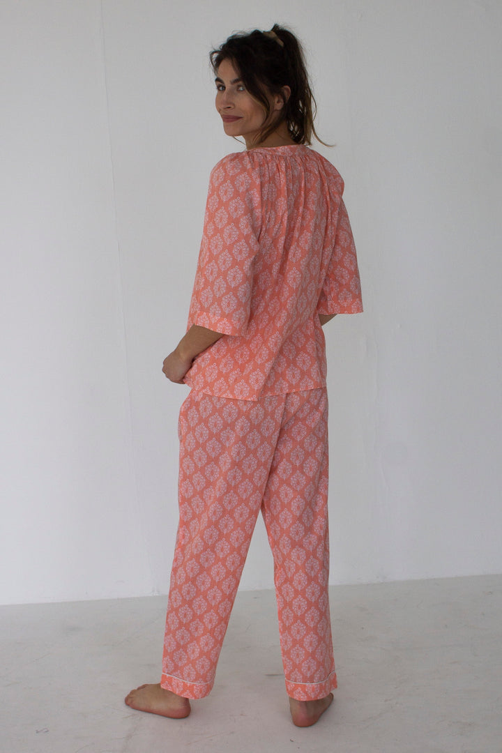 Coral Cotton 3/4 Sleeve Pyjama Set - Woven Riches NI
