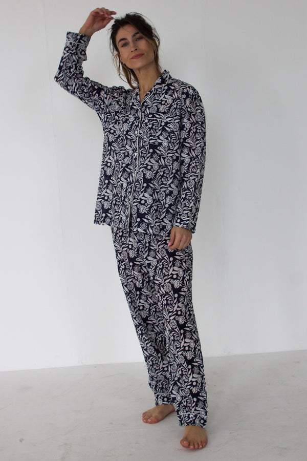 Cotton Linen Navy Pyjamas - Woven Riches NI