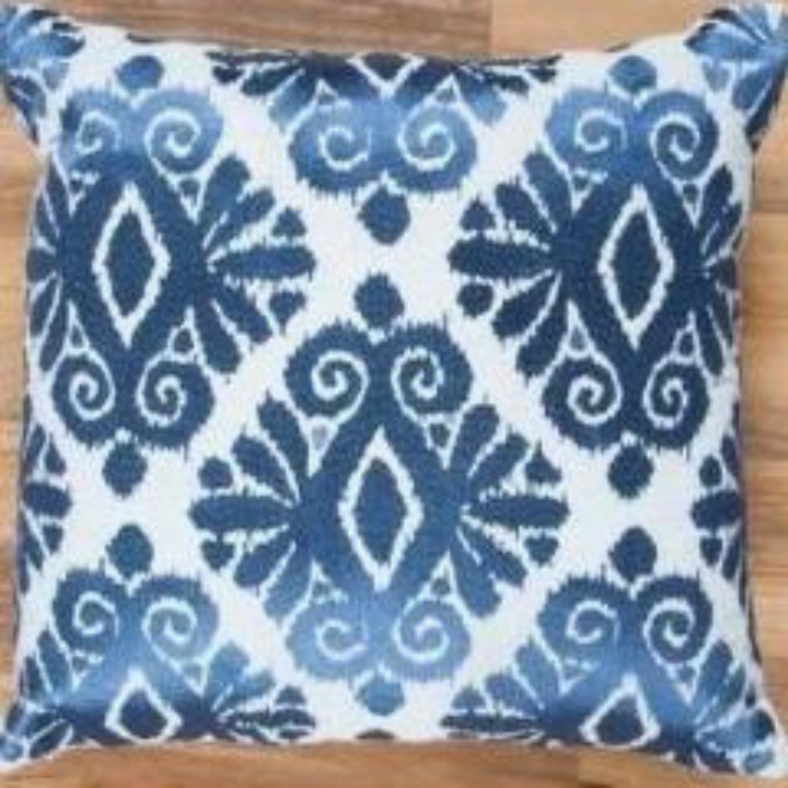 Royal Blue Ikat Embroidered Cushion - Woven Riches NI