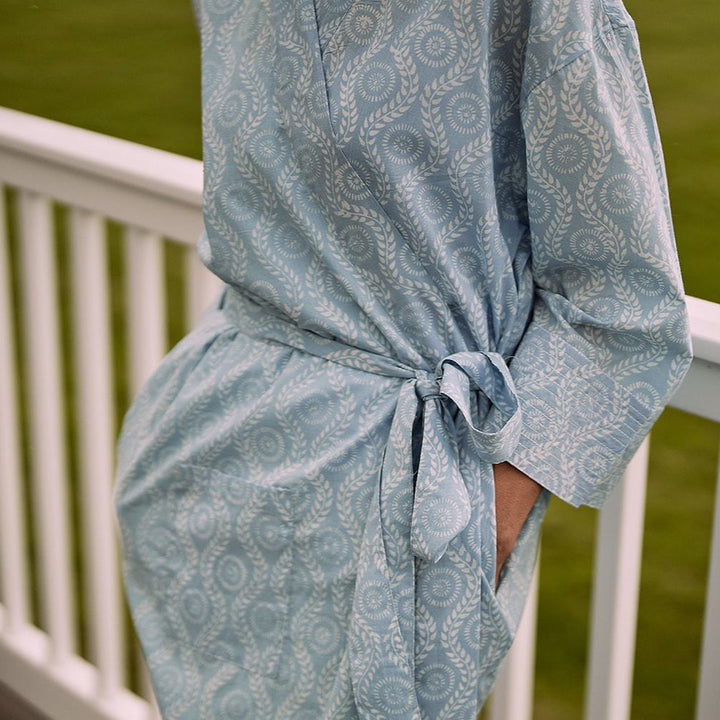 Powder Blue Indian Printed Robe - Woven Riches NI