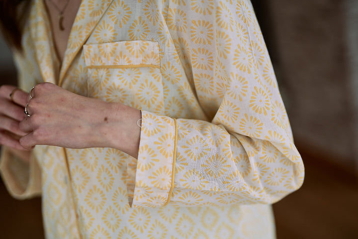 Yellow Block Print Diamond Pyjamas - Woven Riches NI