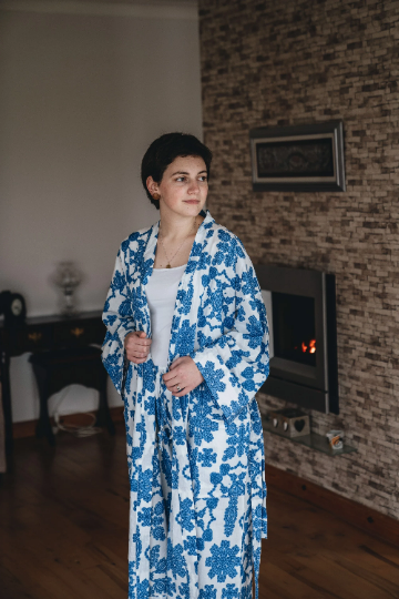 Women Hand Block Printed Kimono Robe - Woven Riches NI