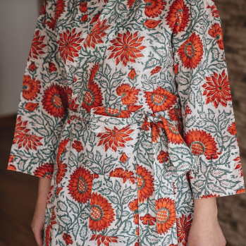 Orange Floral Print Kimono - Woven Riches NI