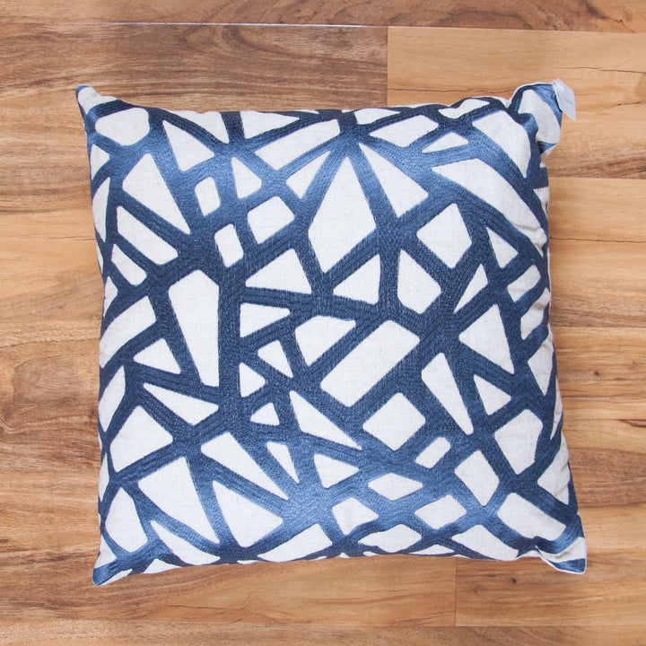 Royal Blue Geometric Embroidered Cushion - Woven Riches NI
