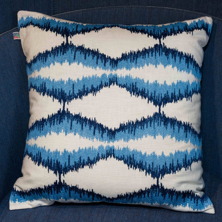 Zigzag Embroidered Blue Cushion - Woven Riches NI