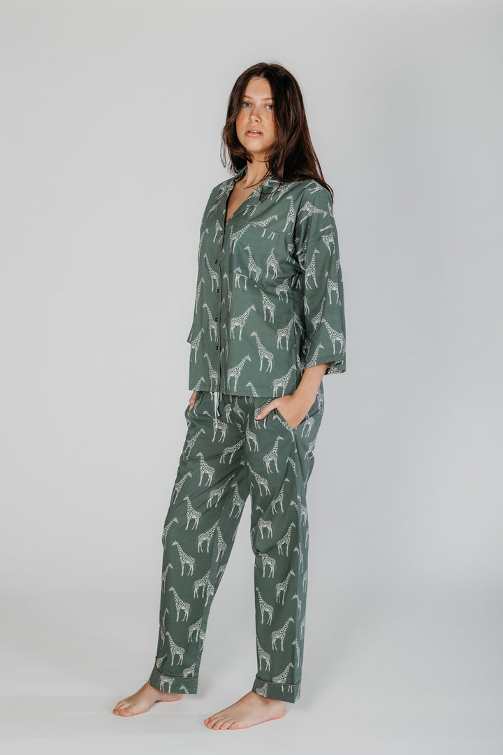 Zoya Green Giraffe Pyjamas - Woven Riches NI