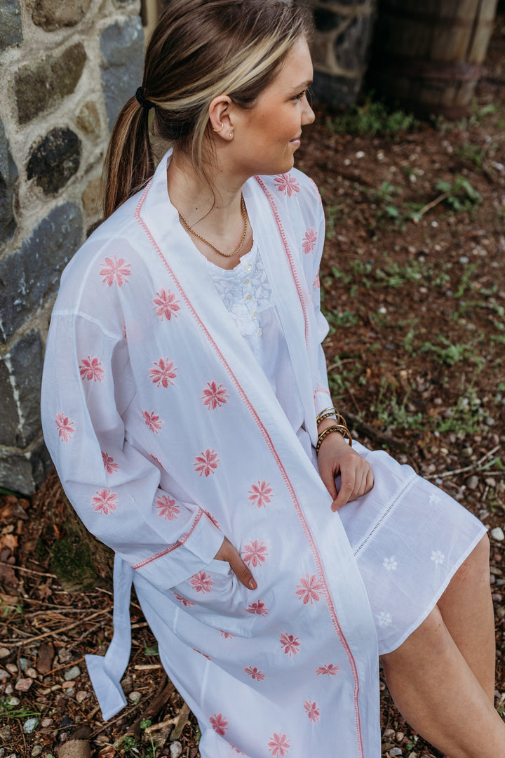 Tiana Pink Embroidered Robe - Woven Riches NI