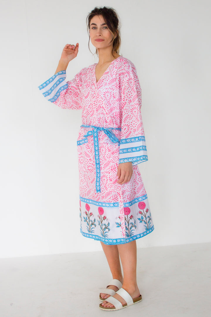 Pink & Blue Contrast Print Robe - Woven Riches NI