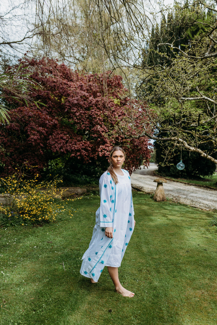 Aisha Teal Embroidered Robe - Woven Riches NI