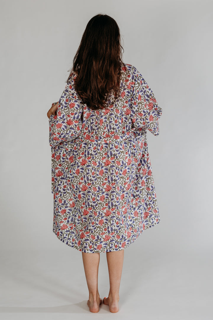 Martha Floral Block Printed Robe - Woven Riches NI