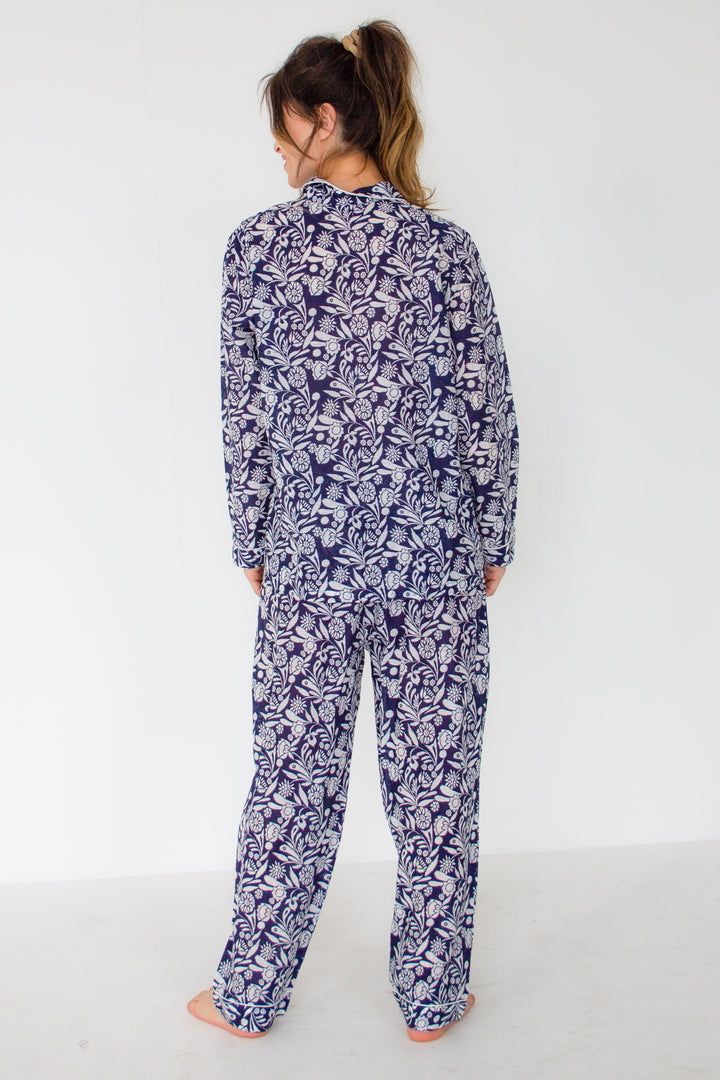 Cotton Linen Navy Pyjamas - Woven Riches NI