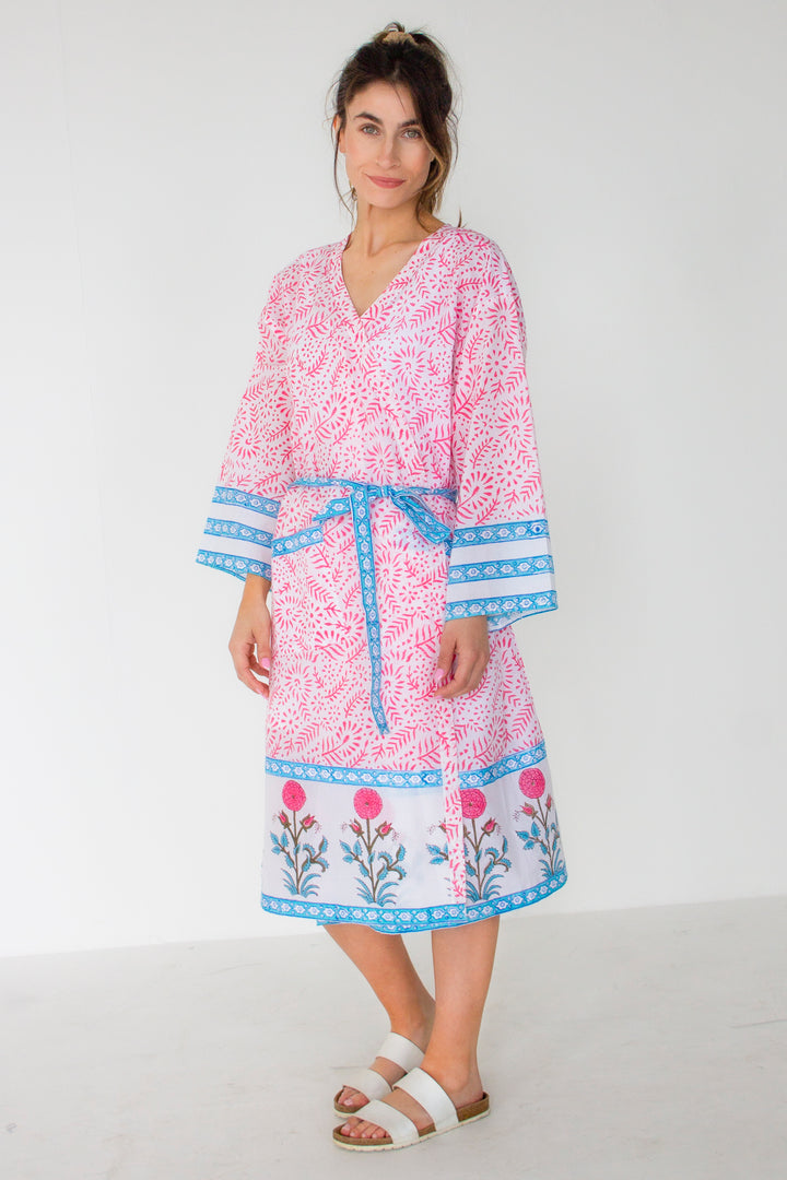 Pink & Blue Contrast Print Robe - Woven Riches NI