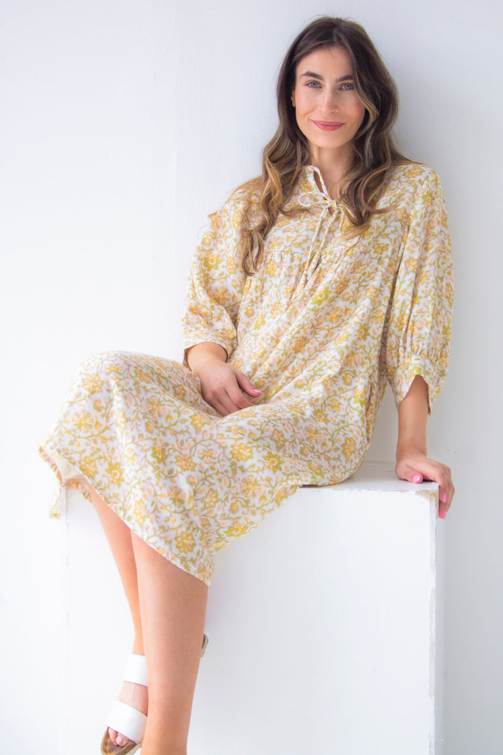 Olive Floral  Print Dress - Woven Riches NI