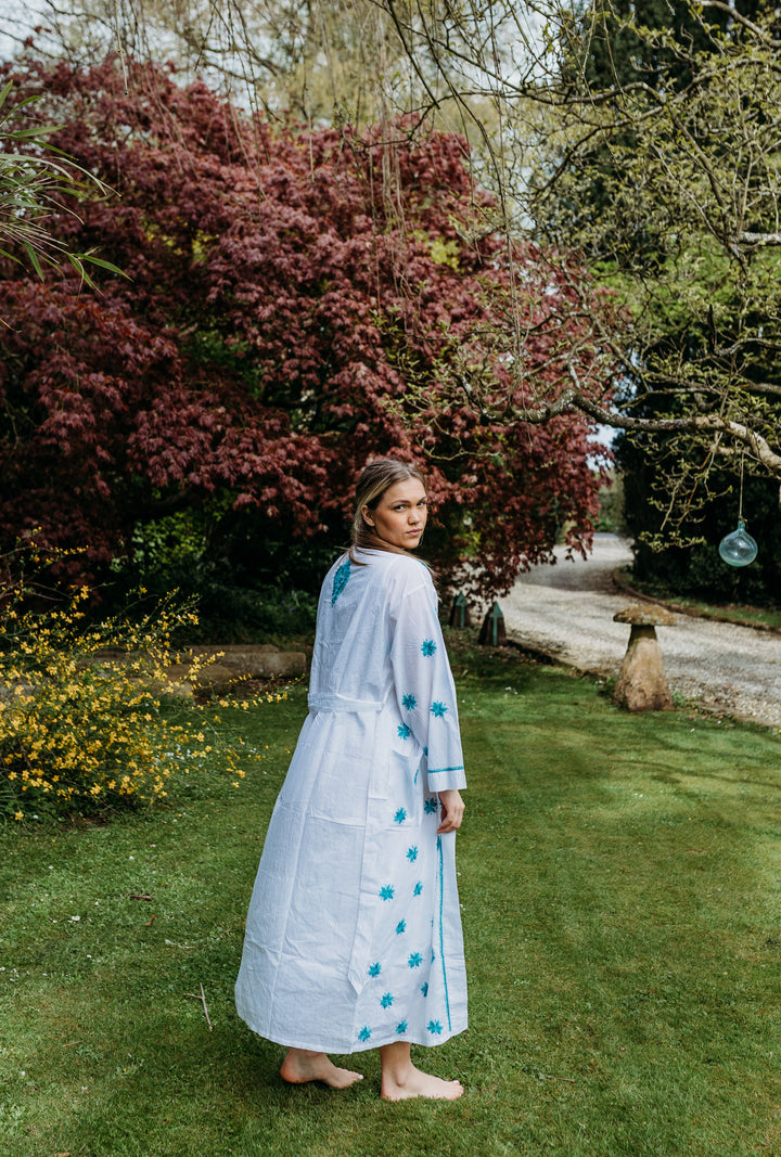 Aisha Teal Embroidered Robe - Woven Riches NI